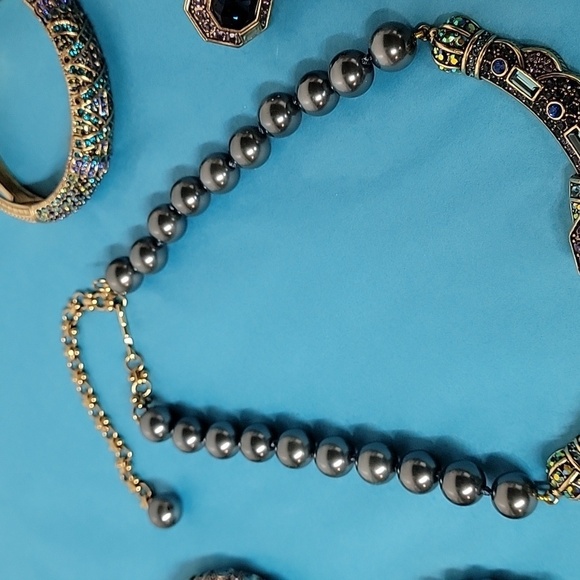 7 PIECE Heidi Daus Lavish Layers Crystal Accented Necklace Bracelet Ring Earring - Picture 3 of 16